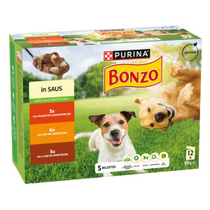 Purina Bonzo met rund, kip, lam in saus maaltijdzakjes natvoer hond 4 dozen (48 x 85 g)