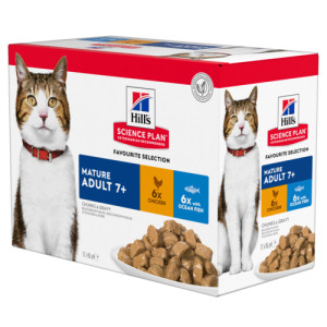 Hill's Mature Adult 7+ nat kattenvoer met kip en vis maaltijdzakje combipack 2 dozen (24 x 85 g)