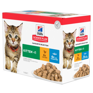 Hill's Kitten Favourite Selection nat kattenvoer met kip en met zeevis maaltijdzakje combipack 1 doos (12 x 85 g)