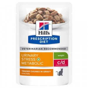 Hill's Prescription Diet C/D Multicare Stress + Metabolic natvoer kat met kip maaltijdzakje multipack 4 dozen (48 x 85 g)
