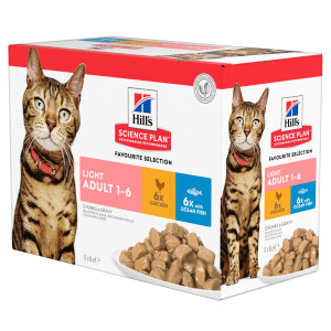 Hill's Adult Light nat kattenvoer met kip & zeevis maaltijdzakje combipack 1 doos (12 x 85 g)
