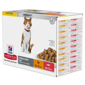 Hill's Adult Sterilised Cat nat kattenvoer met kip en zalm maaltijdzakje combipack 2 dozen (24 x 85 g)