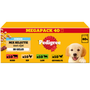 Pedigree Junior Mix Selectie in gelei megapack natvoer hond maaltijdzakjes 2 verpakkingen (80 x 100 g)