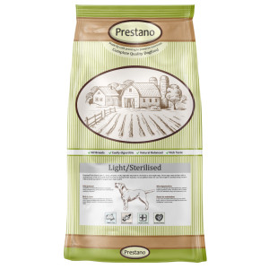 Prestano Light Sterilised hondenvoer 12 kg + gratis 2 x Graanvrije worst