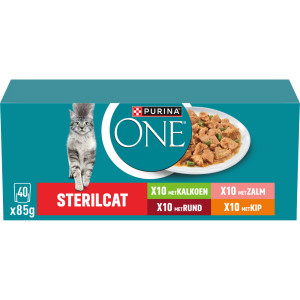 Purina One Adult Sterilcat met rund, kalkoen, kip, zalm in saus natvoer kat 80 x 85 g