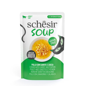 Schesir Cat Soup kip met wortel en pompoen natvoer kat (zakjes) 1 doos (12 x 40 g)