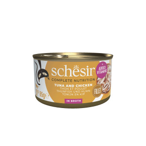 Schesir tonijn en kip (in bouillon) natvoer kat (blikjes) 1 tray (12 x 85 g)