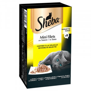 Sheba Mini Filets Gevogelte Selectie in saus natvoer kat (kuipjes) 1 doosje (8 kuipjes)