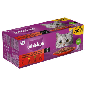 Whiskas 1+ Classic Selectie in saus natvoer kat multipack maaltijdzakjes 1 verpakking (40 x 85 g)