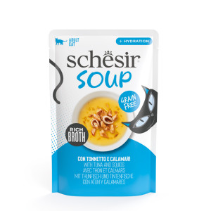 Schesir Cat Soup met tonijn en inktvis natvoer kat (zakjes) 2 dozen (24 x 40 g)