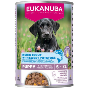 Eukanuba Puppy met forel en zoete aardappel natvoer hond 2 trays (12 x 400 g)