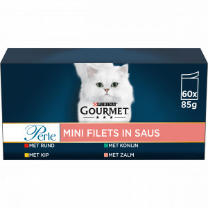 Gourmet Perle Mini Filets in saus met rund, kip, konijn, zalm natvoer kat (60 x 85 g) 2 x (60 x 85 g)
