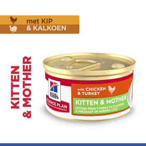 Hill's Kitten & Mother Tender Mousse nat kattenvoer met kip en kalkoen blik 2 trays (48 x 85 g)