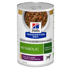 Hill's Prescription Diet Metabolic stoofpotje voor hond met rund & groenten blik 2 trays (24 x 354 g)