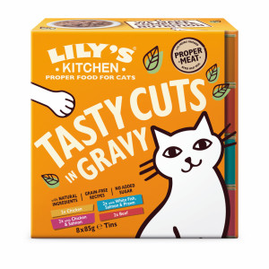 Lily's Kitchen Cuts in gravy kip, zeevis, kip met zalm, rund natvoer kat 24 x 85 g