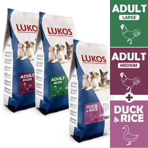 Lukos probeerpakket - met gevogelte en met eend - premium hondenvoer Medium: 3 kg + 3 kg