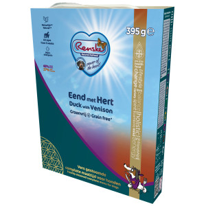Renske Graanvrij vers gestoomd eend en hert hypoallergeen natvoer hond (kuip) 1 tray (10 x 395 g)