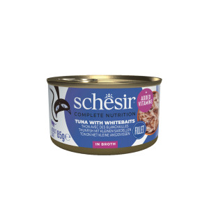 Schesir tonijn met kleine ansjovissen (in bouillon) natvoer kat (blikjes) 2 trays (24 x 85 g)
